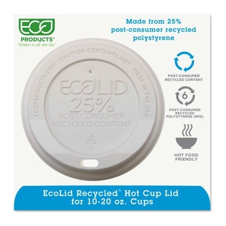 Eco-Products Eco-Products Eco-Lid 25% Recycled Content Hot Cup Lid, Fits 10-20 oz Cups, 1000/Carton EP-HL16-WR